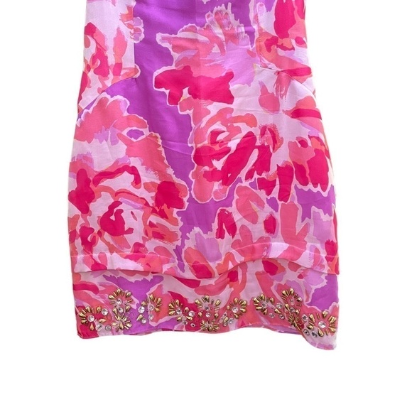 🥒 Lilly Pulitzer Silk Pulaski Embellished Beaded Mini Dress Soiree Purple Pink 0 - Picture 8 of 11